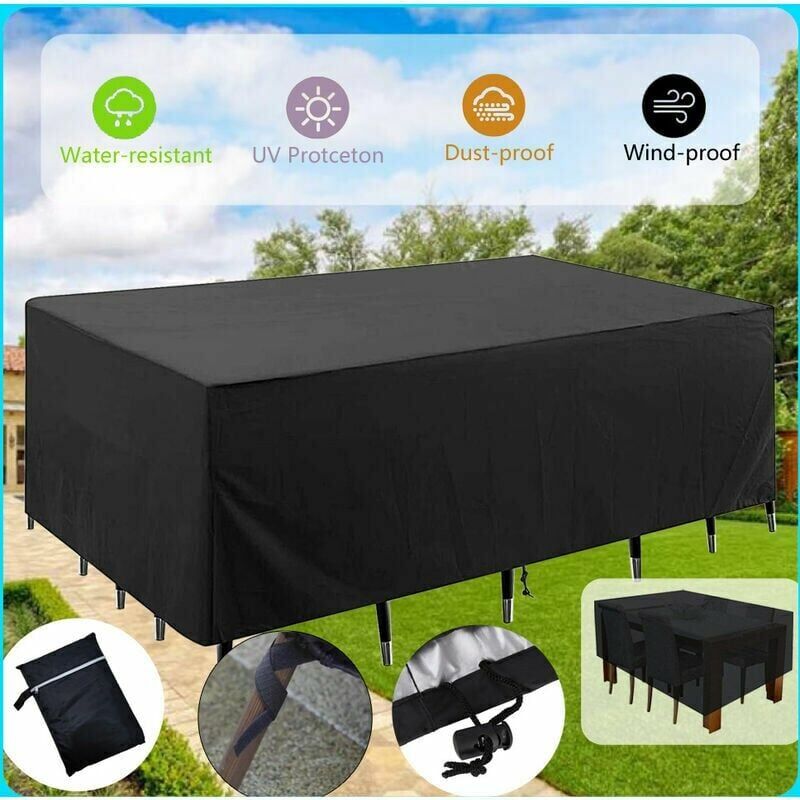 foto del prodotto copertura impermeabile per tavolo da giardino, tessuto oxford 420d, copertura per mobili da giardino con chiusura a corda e fibbia, 123 x 61 x 72 cm