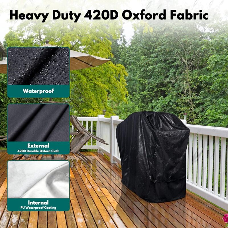 foto del prodotto copertura per barbecue a gas impermeabile antistrappo impermeabile e antipolvere con cinghie autoadesive e borsa portaoggetti 150 x 100 x