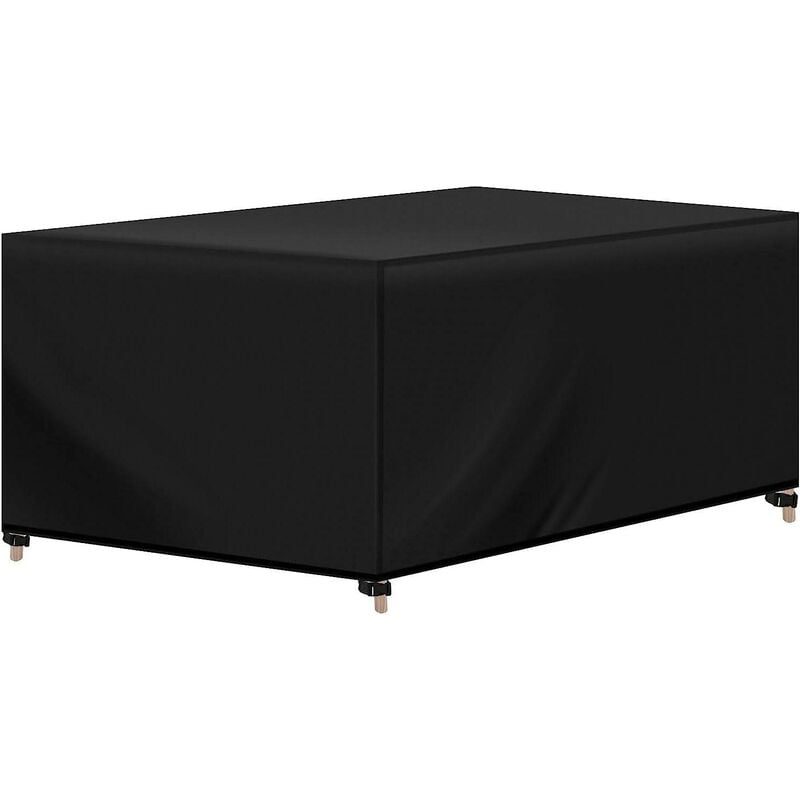 foto del prodotto copertura per mobili da giardino in oxford 420d. telo copertura da esterno con coulisse. idrorepellente antivento anti-uv. copertura per tavolo e sedie da esterno. 250x210x90 cm nero - woltu