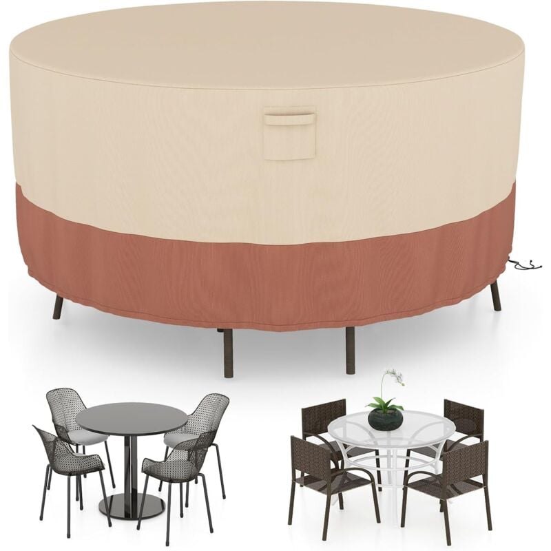 foto del prodotto copertura per mobili da giardino rotonda da 158 183 213 cm, copertura per tavolo e sedie da esterno con ventilazione, fibbie e coulisse, impermeabile