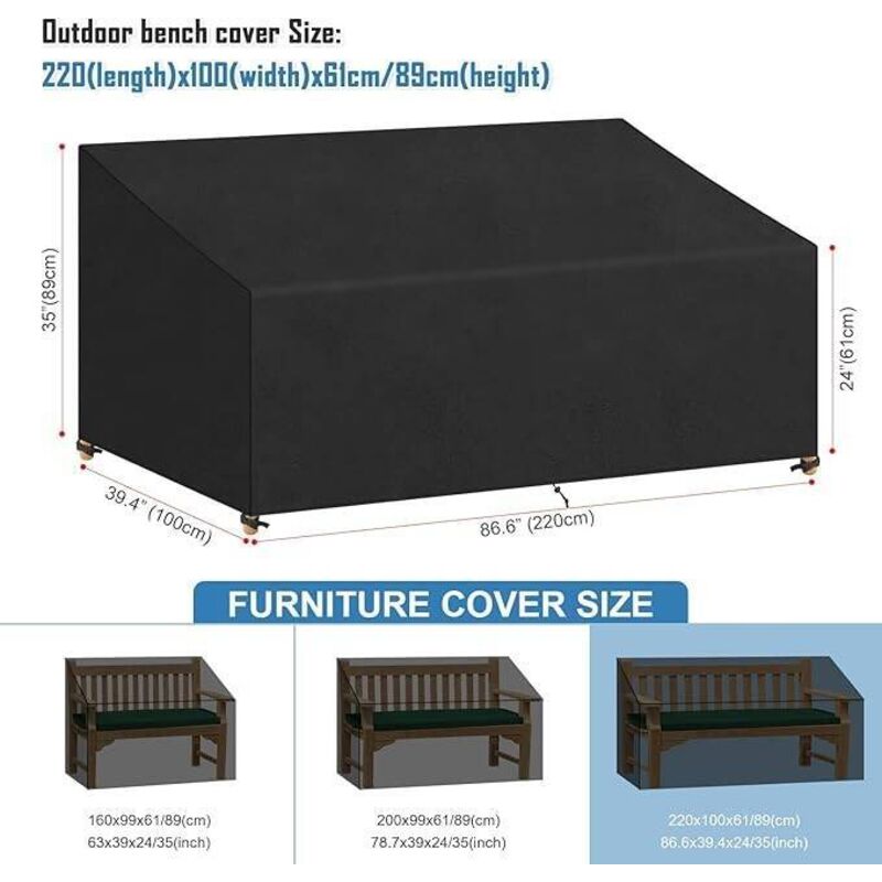 foto del prodotto copertura per panca da giardino a 3 posti 220x100x61 89 cm, impermeabile, copridivano da giardino per esterni, copertura per mobili da giardino in