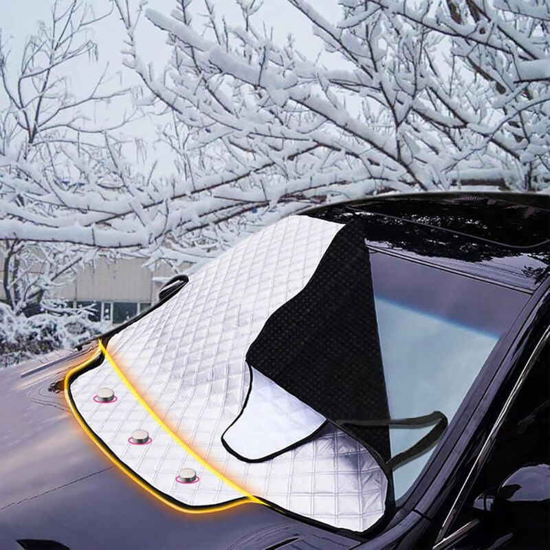 foto del prodotto copertura per parabrezza, impermeabile, pieghevole, con protezione solare magnetica, antigelo, parabrezza anteriore per auto, suv, anti uv, pioggia e