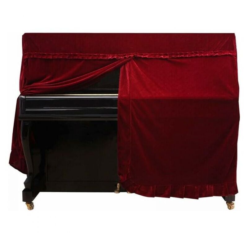 foto del prodotto copertura per pianoforte 152 x 60 x 110 cm, copertura antipolvere decorata per pianoforte completo pleuche rosso copertura per sgabello di supporto