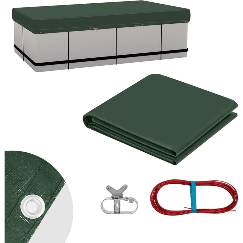 foto del prodotto copertura per piscina rettangolare 300x200x20 cm. telo copripiscina invernale in pe 200g m . impermeabile. con corda e elemento di fissaggio. verde