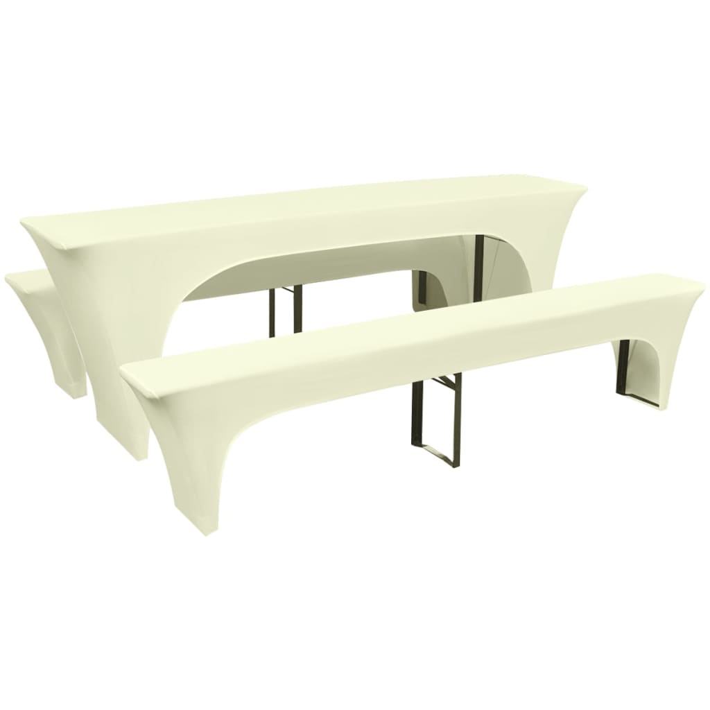 foto del prodotto copertura per tavolo da birreria panchine elasticizzata tre pezzi crema cod mxl 45243