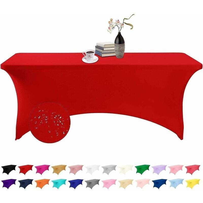 foto del prodotto copertura per tavolo in spandex impermeabile da 6 piedi per feste, matrimoni, banchetti ed eventi rosso copertura per mobili da esterno