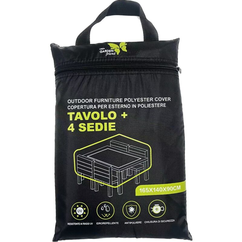 foto del prodotto copertura protettiva di colore nero per tavolo e quattro sedie