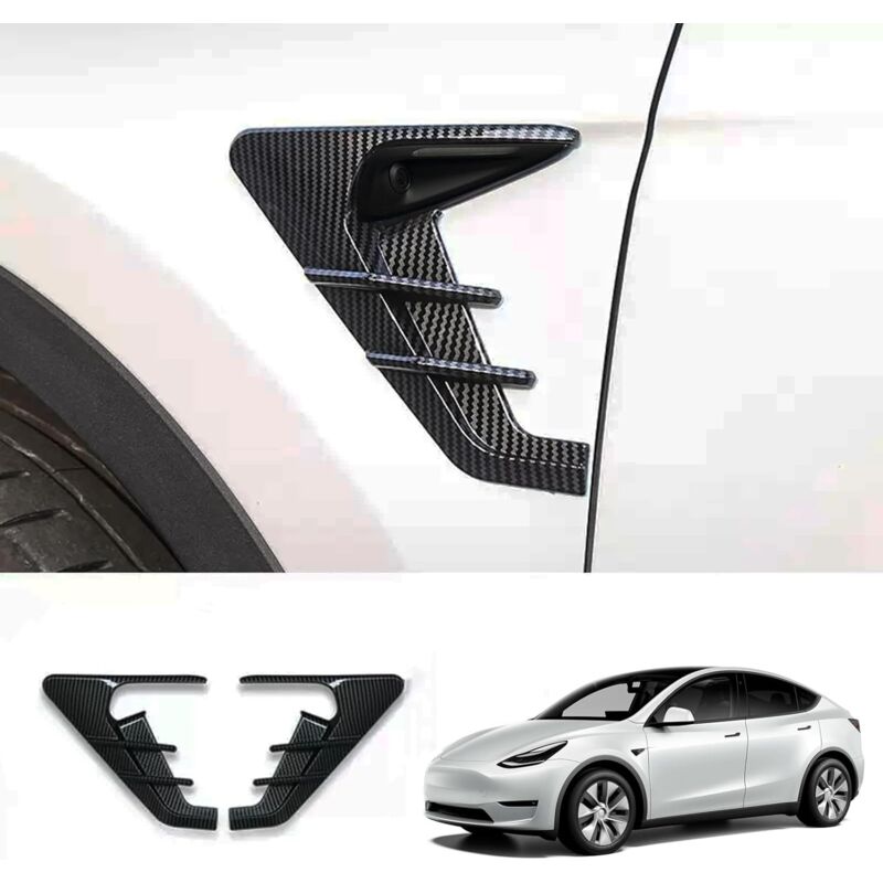 foto del prodotto copertura telecamera laterale hw4.0 per tesla model y 2024, copertura indicatori di direzione per model y con hw4.0 modello y, motivo in fibra di