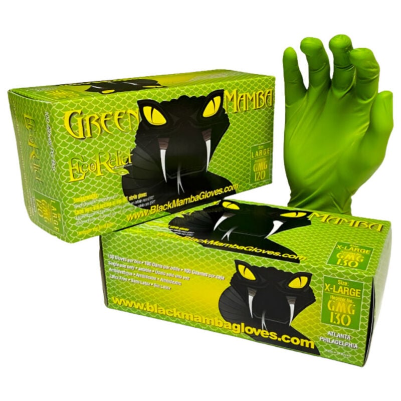 foto del prodotto copia di confezione da 100 guanti in nitrile biodegradabile green mamba taglia l, alta resistenza
