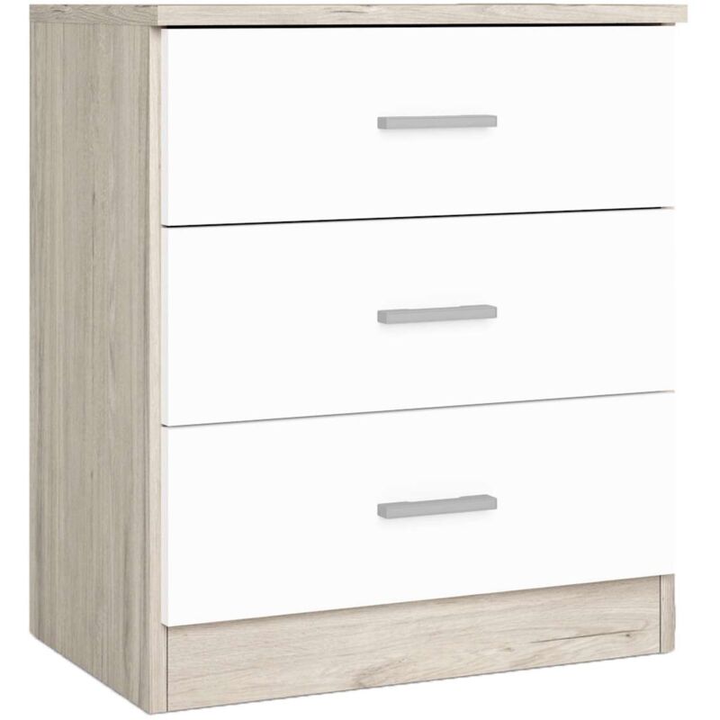 foto del prodotto coppia comodini con 3 cassetti in sahara e bianco opaco, stile contemporaneo 50x58x33 cm