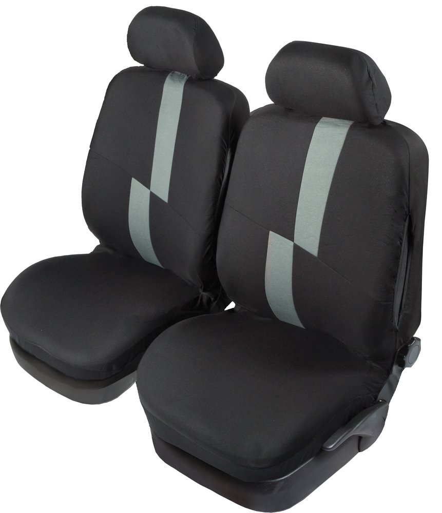 foto del prodotto coppia coprisedili anteriori flash auto universale airbag nero grigio