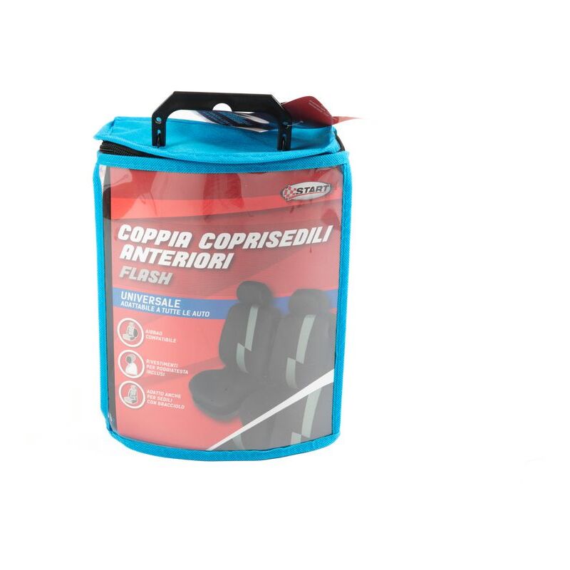 foto del prodotto coppia coprisedili anteriori flash auto universale airbag poliestere poggiatesta comodit nero grigio