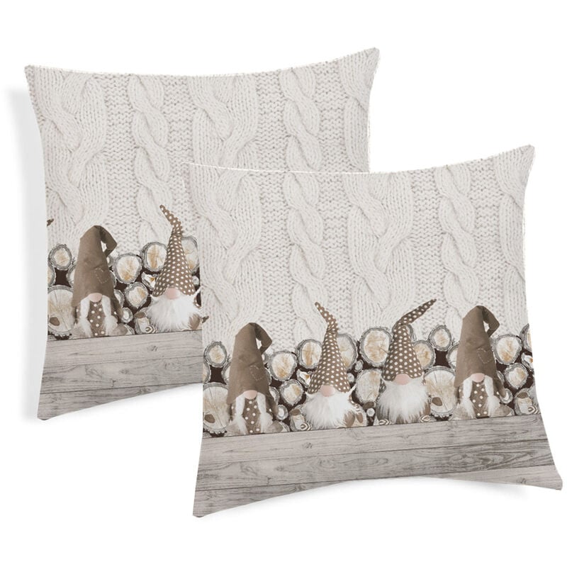 foto del prodotto coppia cuscini arredo imbottiti 40x40 disegno gnomi colore beige