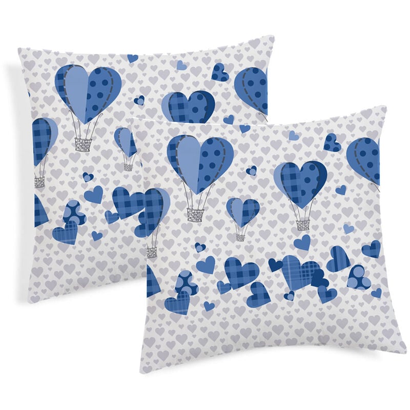 foto del prodotto coppia cuscini arredo imbottiti 40x40 disegno mongolfiera colore blu