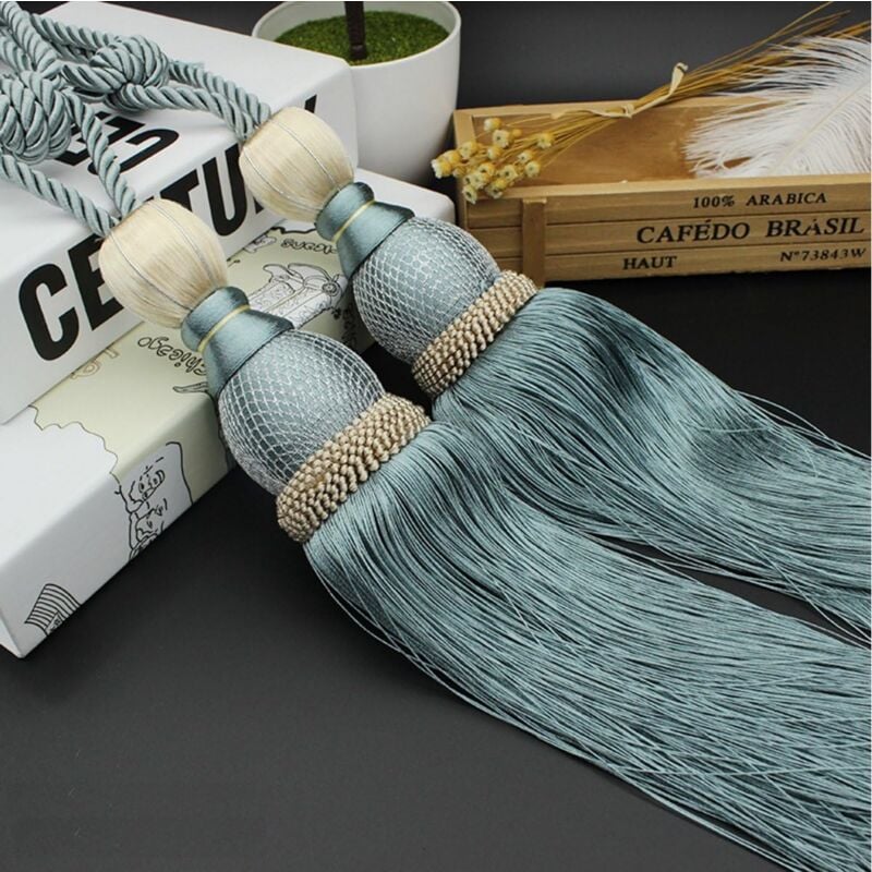 foto del prodotto coppia di fermatende con nappe per tende, decorazioni per la casa, fermatende con nappe in corda azzurro chiaro 