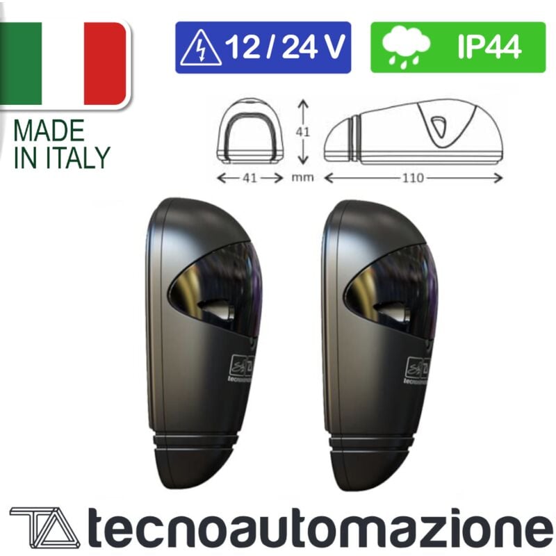 foto del prodotto coppia di fotocellule eve ad infrarossi, 12 24v ac dc, ip44, range 100 metri, colore nero tecno automazione ftcfe5tn
