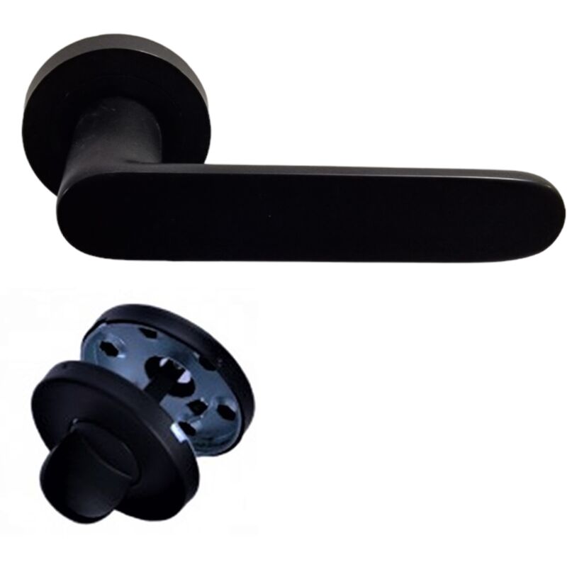 foto del prodotto coppia di maniglie joe klose su rose rotonde alluminio nero condamnation sans voyant