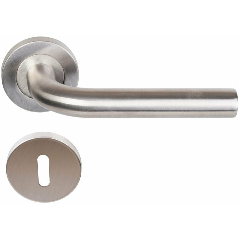 foto del prodotto coppia di maniglie klose besser con rosette, modello elsa a l, in acciaio inox 304 1 coppia di rose con foro per la chiave