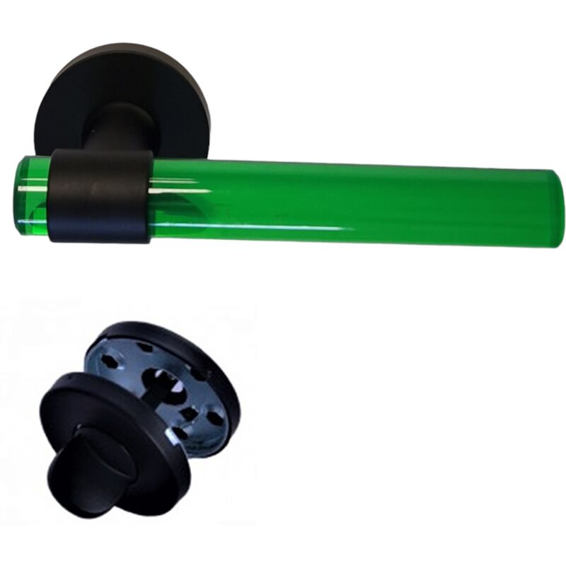 foto del prodotto coppia di maniglie per porte joy tubi in cristalina verde piedini in acciaio inox nero 1 coppia di coccarde di condanna