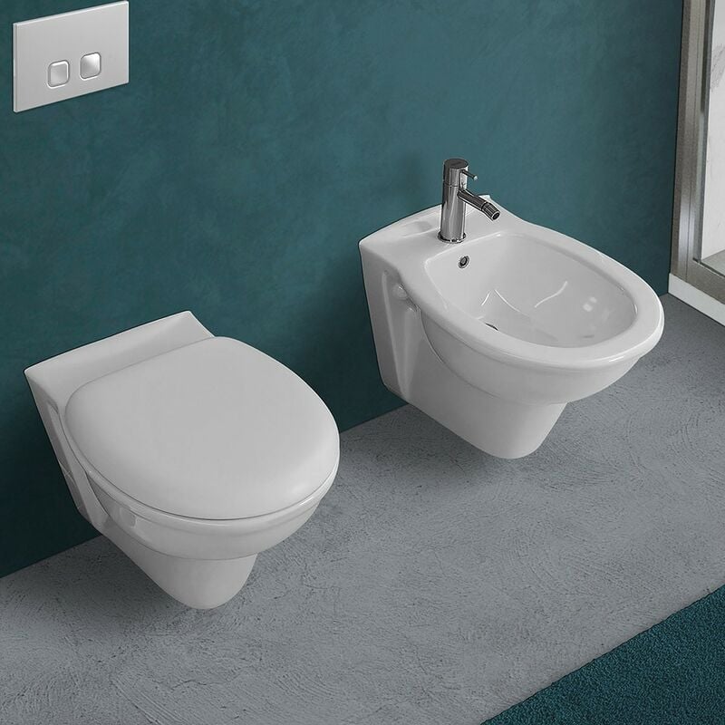 foto del prodotto coppia di sanitari sospesi wc copriwater soft close e bidet serie karla