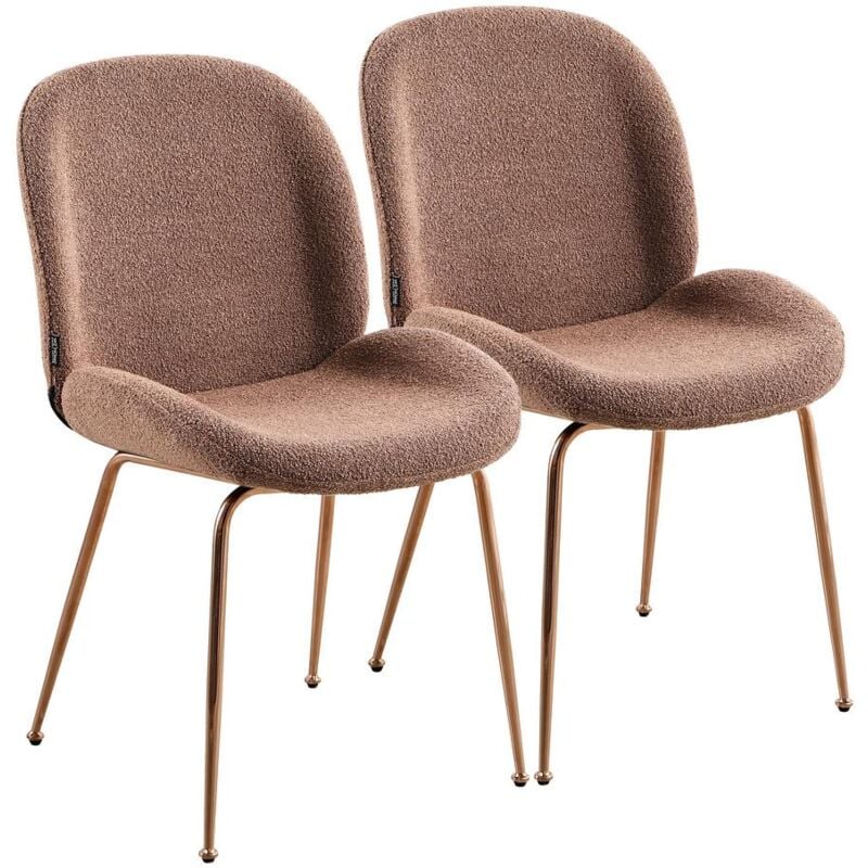 foto del prodotto coppia di sedie in tessuto bouclè marrone con gambe in oro rosa - shell