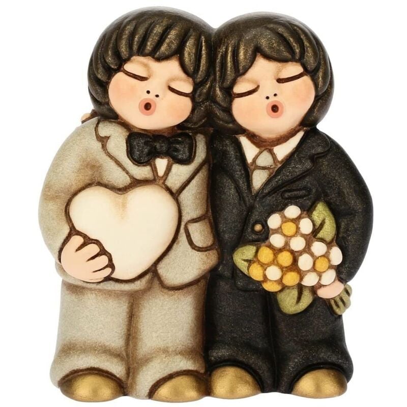 foto del prodotto coppia di sposi lui lui con cuore e fiori regalo o bomboniere di matrimonio ceramica i classici thun