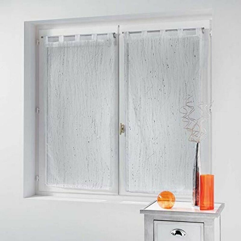 foto del prodotto coppia di tende dritte con passanti, in voile, color sabbia, con applicazioni filiane color bianco, 2 pezzi, 45 x 120 cm douceur d int rieur