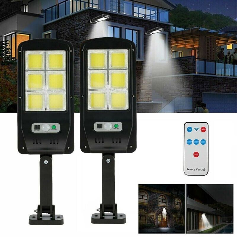 foto del prodotto coppia fari lampione stradale pannello faretto solare sensore 6 led cob faro
