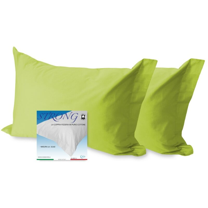 foto del prodotto coppia federa per guanciale strong tinta unita verde acido cm. 52x82