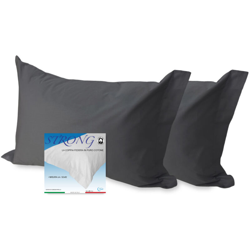 foto del prodotto coppia federe guanciale strong tinta unita grigio piombo, 100 cotone, lavabile, made in italy, 52x82 cm