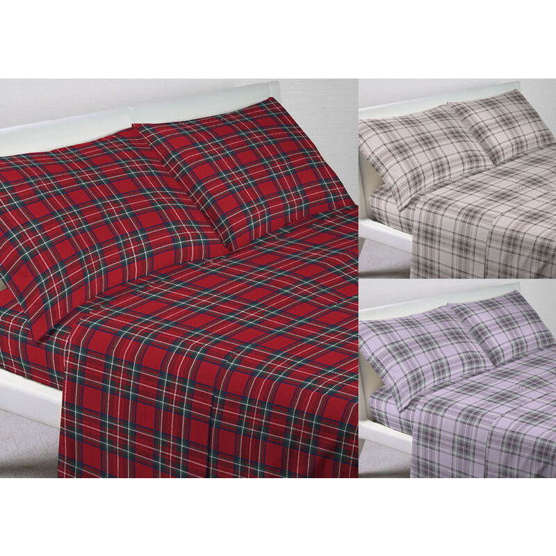 foto del prodotto coppia federe letto a sacchetto 100 cotone scozzese kilt, misurafederecolorerosso