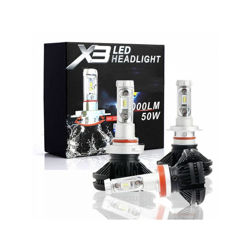 foto del prodotto coppia lampade x3 led headlight h4 led cree 6000k 6000 lumen 12v xenon fari auto