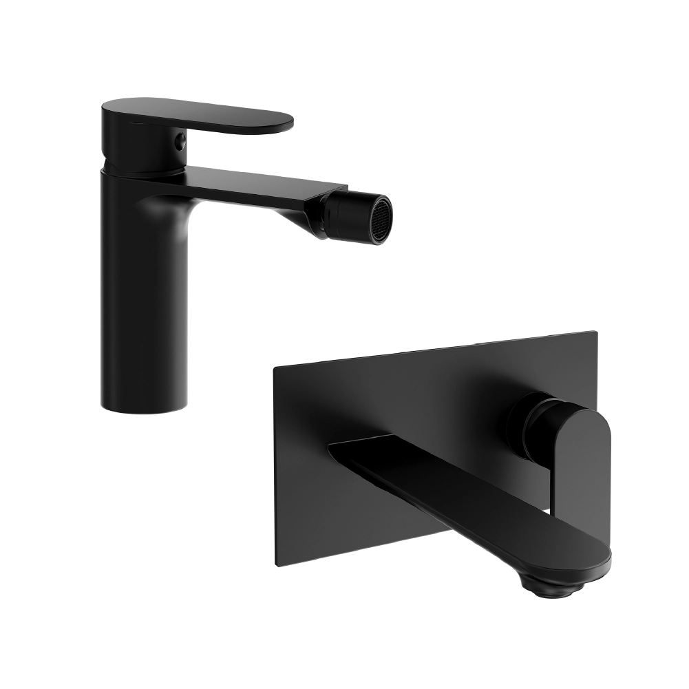 foto del prodotto coppia miscelatori lavabo ad incasso bidet senza scarico nero opaco kerry