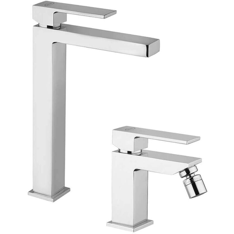 foto del prodotto coppia miscelatori lavabo alto e bidet jacuzzi rubinetteria twinkle per piletta click clack