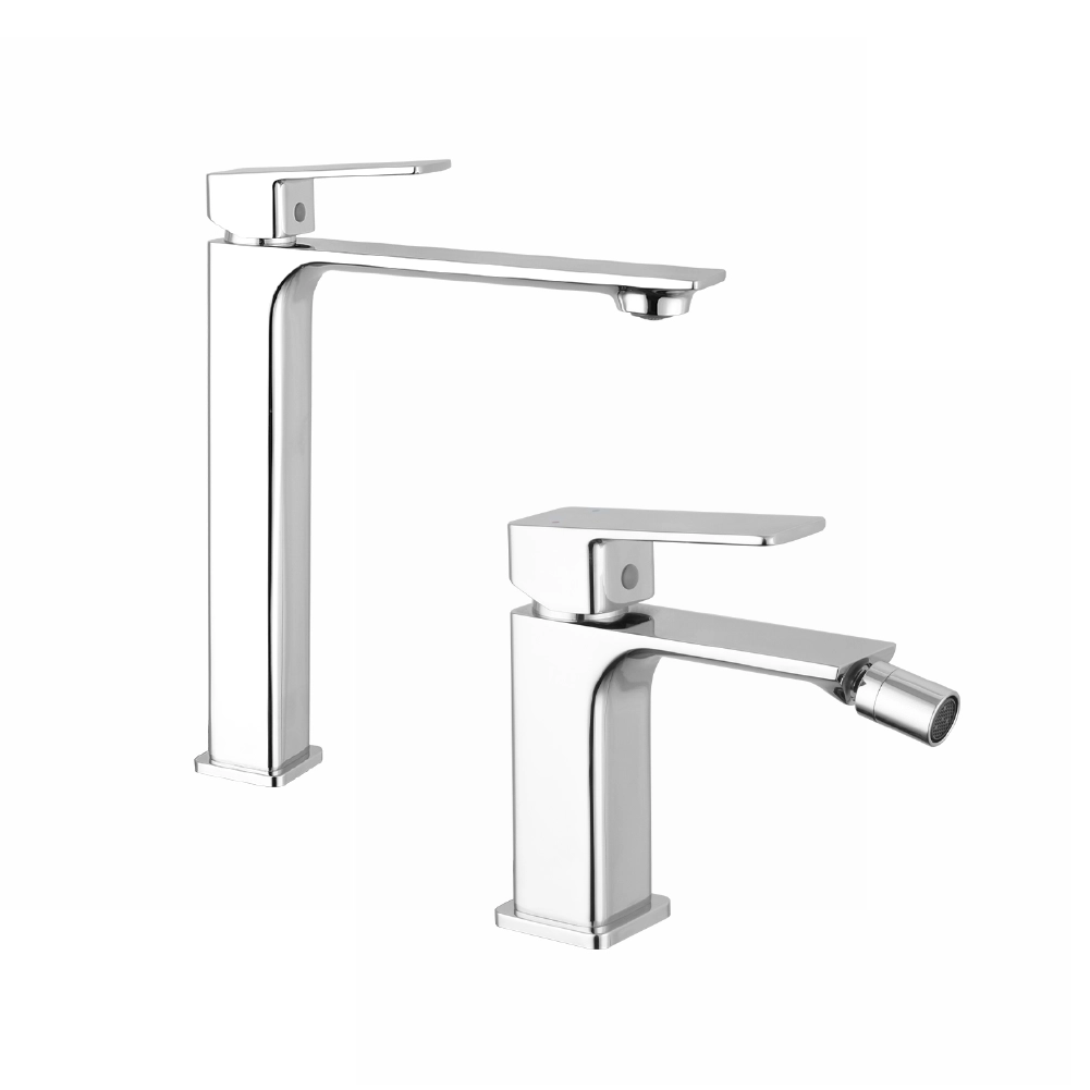 foto del prodotto coppia miscelatori lavabo alto slim bidet senza scarico cromato ingrid