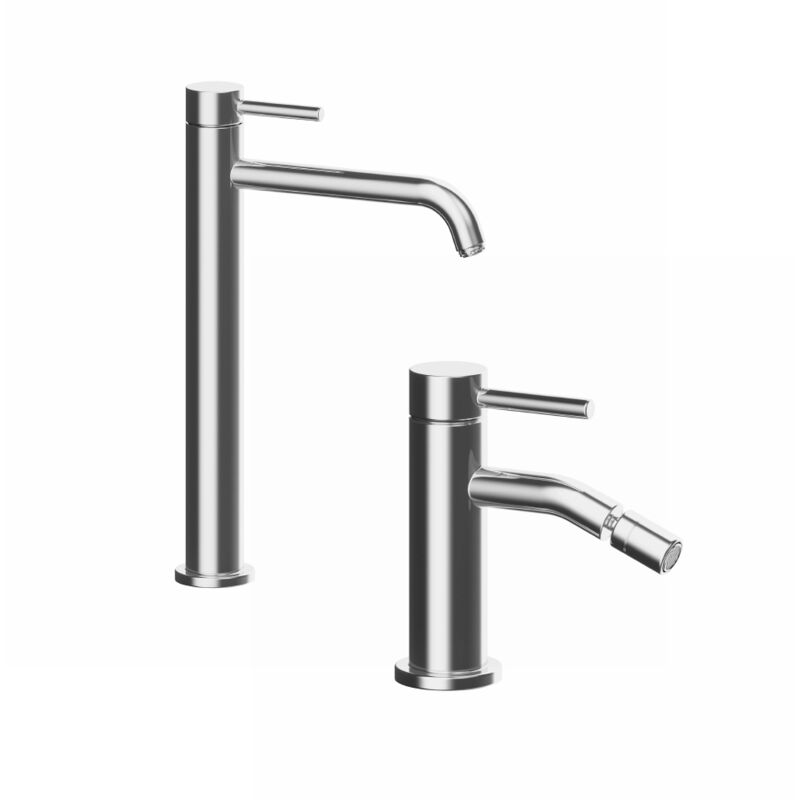 foto del prodotto coppia miscelatori lavabo alto, slim bidet senza scarico in ottone cromato mod. bette