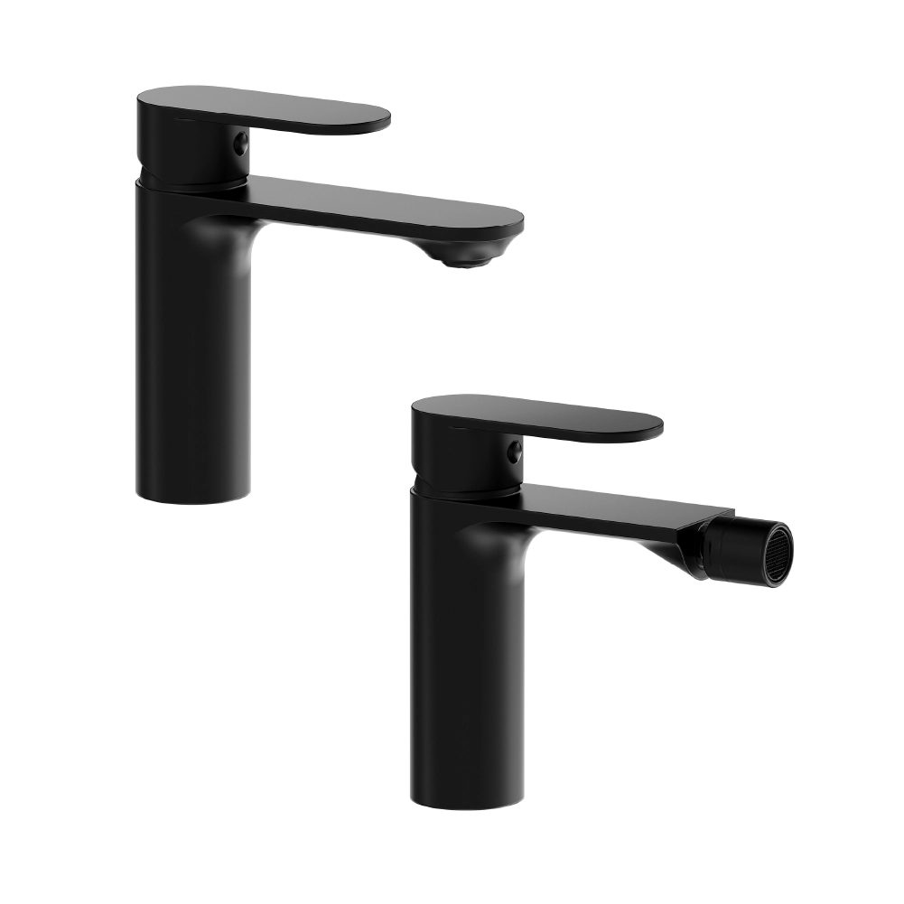 foto del prodotto coppia miscelatori lavabo bidet senza scarico nero opaco kerry