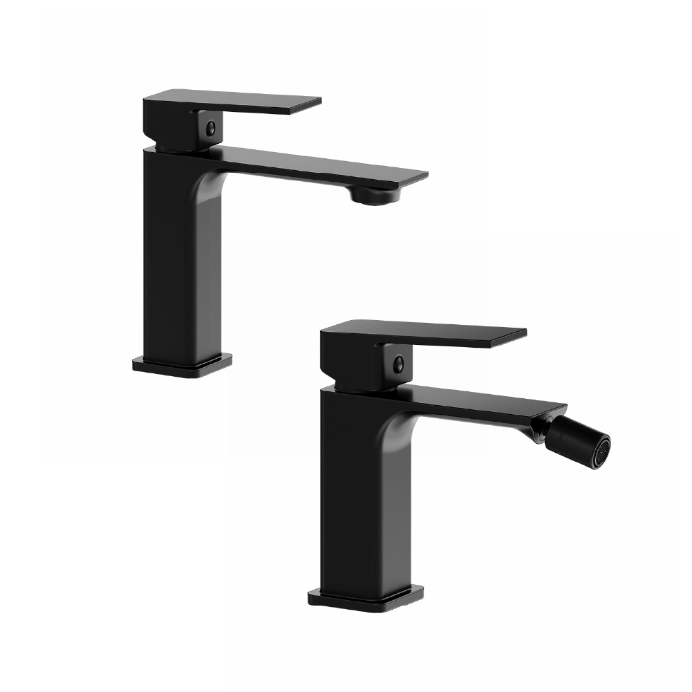 foto del prodotto coppia miscelatori lavabo bidet senza scarico slim nero opaco ingrid