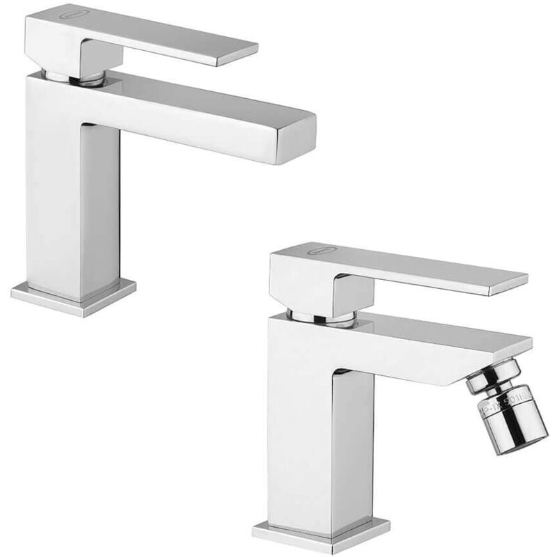 foto del prodotto coppia rubinetti lavabo e bidet modello twinkle jacuzzi rubinetteria per piletta click clack