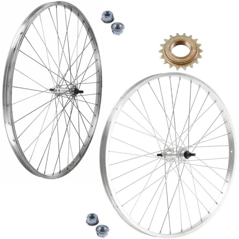 foto del prodotto coppia ruote cerchio anteriore posteriore bici 1v 28 x 1.75 700x35 pignone 18t per citybike epoca olanda 28