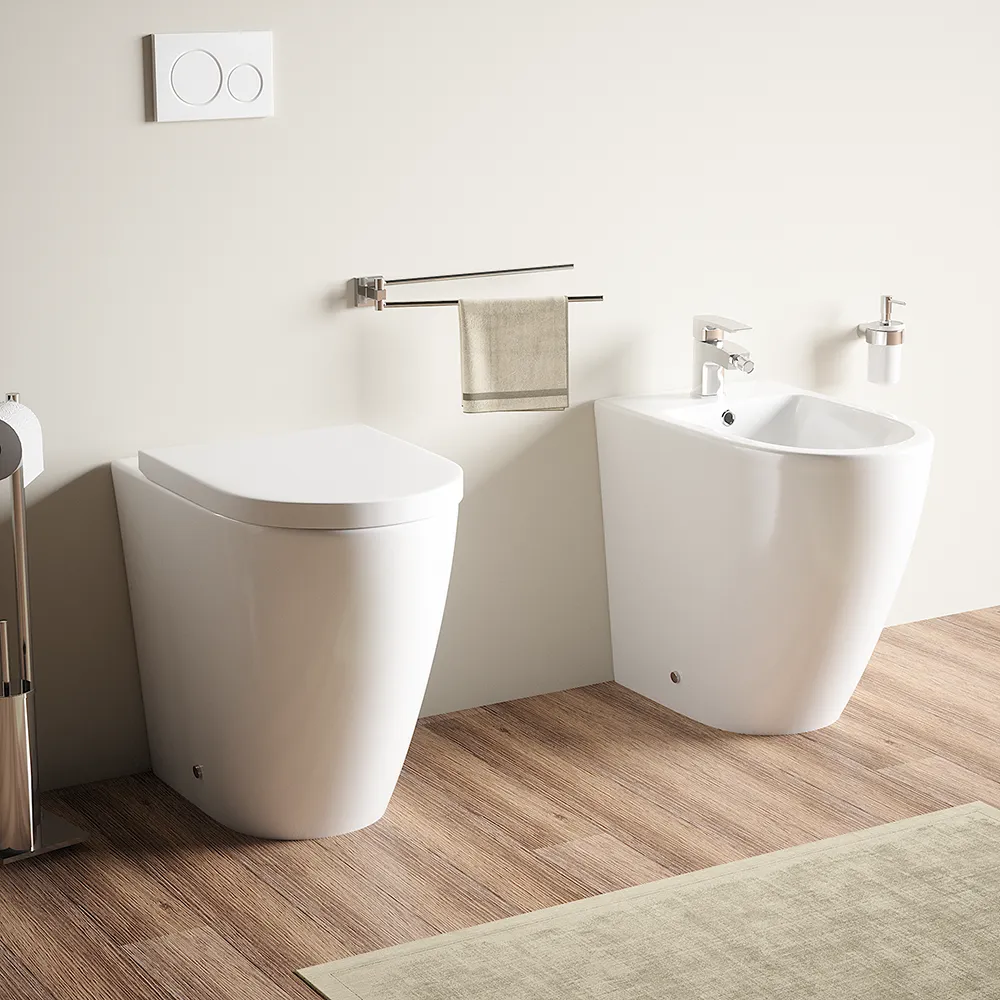 foto del prodotto coppia sanitari filomuro vaso rimless h 50 cm sedile soft close e bidet roma comfort