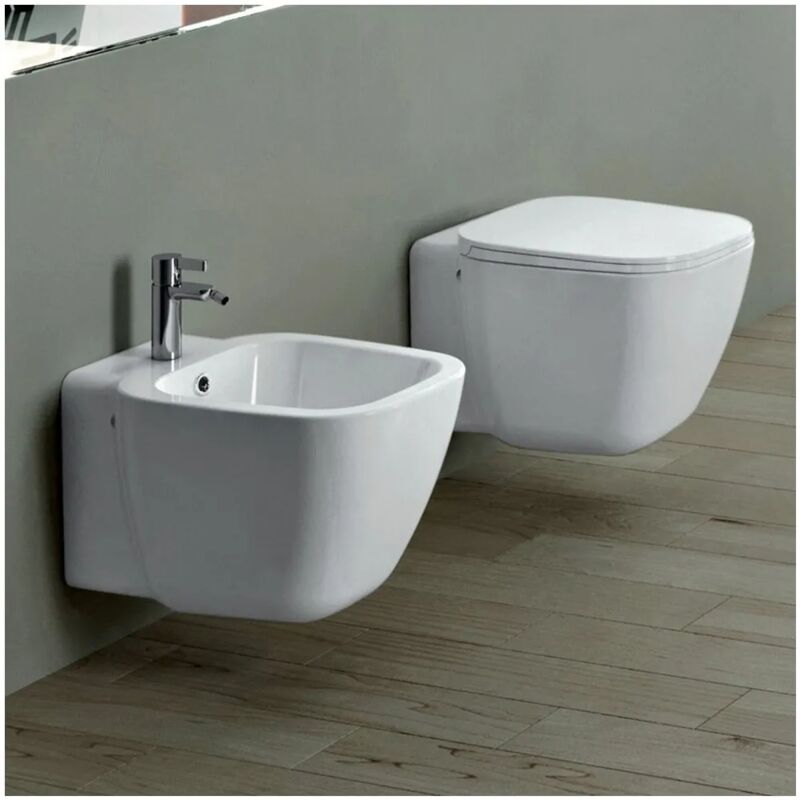 foto del prodotto coppia sanitari sospesi rak serie one in ceramica con copriwc soft close