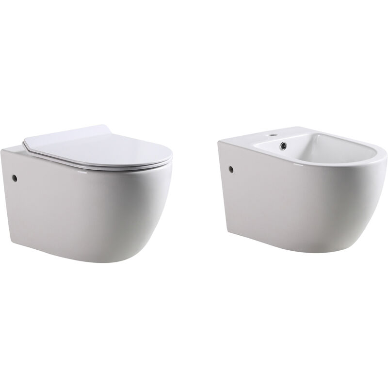 foto del prodotto coppia sanitari tondi sospesi set vaso wc bidet sospeso ceramica mod. ideal