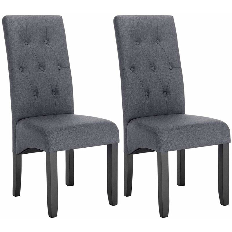 foto del prodotto coppia sedie da cucina sala da pranzo ristorante con schienale gambe legno grigio scuro lino - woltu