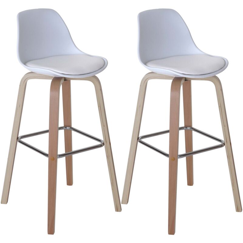 foto del prodotto coppia sgabelli con poggiapiedi eleganti moderno hhg 334 legno 45x44x97cm ecopelle bianco