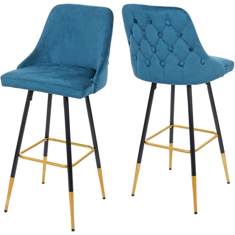 foto del prodotto coppia sgabelli sedie eleganti retr rombi bar poggiapiedi hhg 665 velluto petrolio