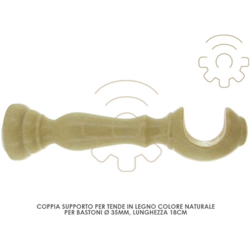 foto del prodotto coppia supporti per bastone tende in legno ciliegio 35 mm 18 cm da parete