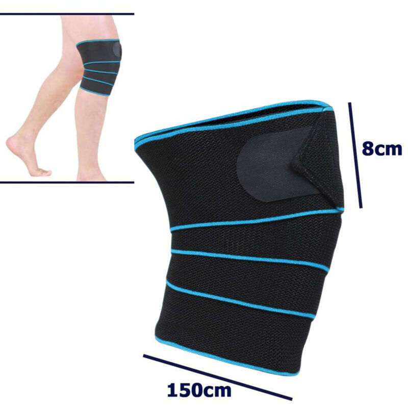 foto del prodotto coppia supporto tutore benda per ginocchio fascia per corridori 150x8cm blu trade shop traesio