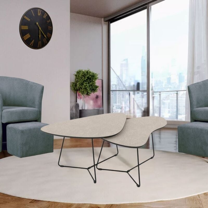 foto del prodotto coppia tavolini da salotto con piano colore cashmere e base metallo nera tussey