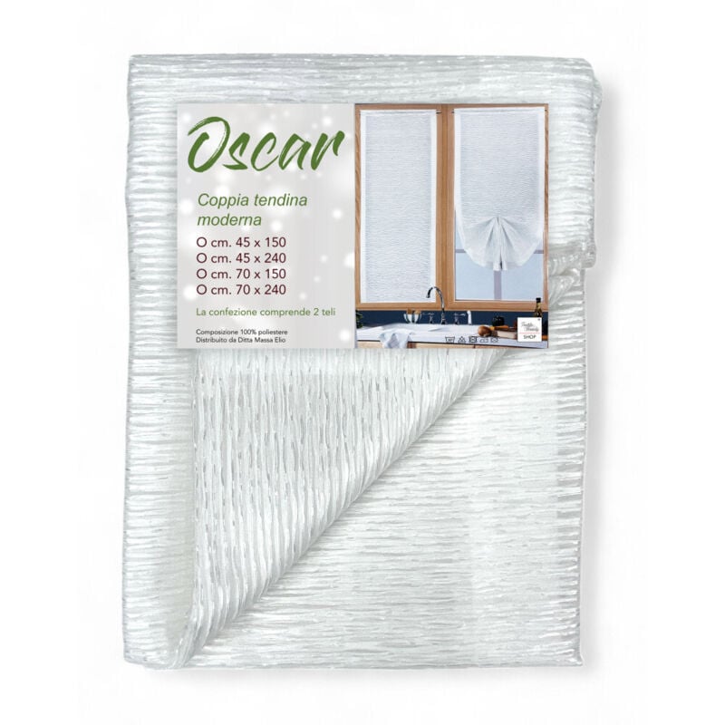 foto del prodotto coppia tenda vetro oscar bianco moderna semitrasparente in poliestere rigato 2 teli eleganti, lavabile, pronta all uso coppia 2 teli cm. 70x150